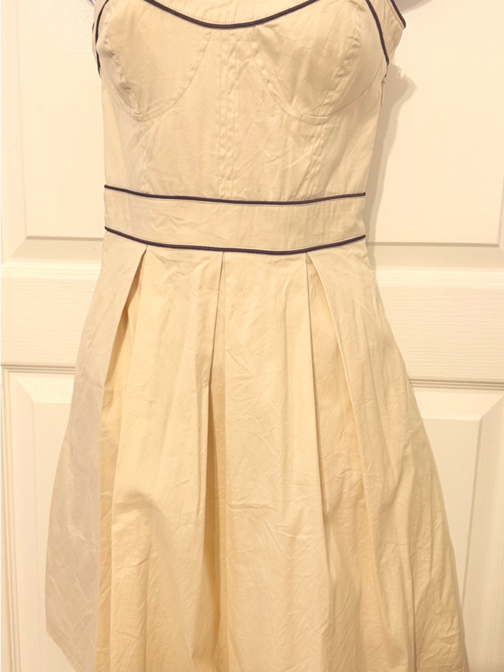 Strapless Cream Fit-and-Flare Dress with Piped Trim